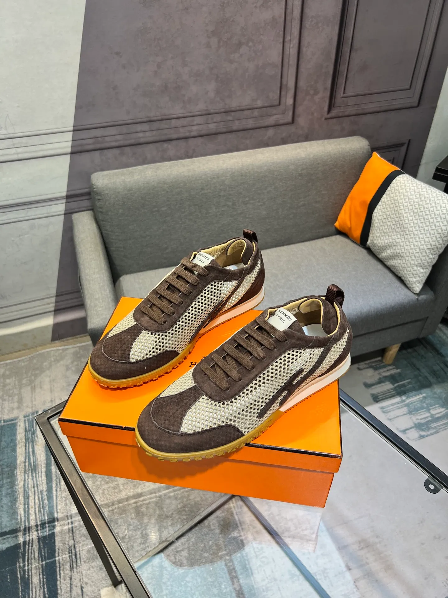 Men's shoes 💰700 [HERMES] Hermès - High-end quality original order 🔍🔍 - Upper: 🔝 cowhide suede splicing design - Inner lining: imported mixed sheepskin - Outsole: TPR foam · Rubber: two-color combined molding outsole - Super high quality control · Fine workmanship: highlighted (high-end, luxury, grade) -Size: 38-44 (45, 46, can be customized)